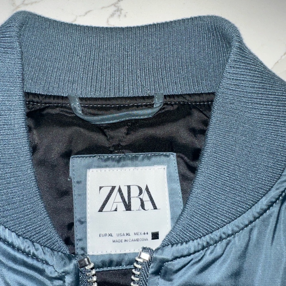 Zara Blue Zip Up Bomber Jacket With Side Pockets Size XL. In Great Condition. - Picture 12 of 13